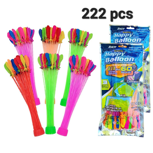 Water balloons, outdoor activities for family, kids, and everyone. Multiple colors, total 222 pieces